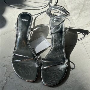 Mango Black Heeled Sandals with Ankle Strap